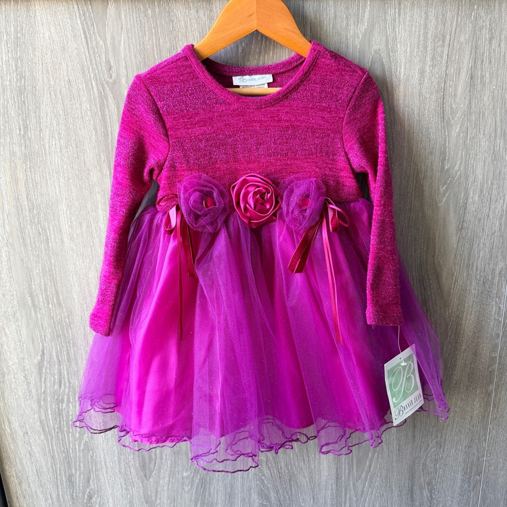 Bonnie Jean Tutu Dress Girls 2T Pink Metallic Sparkle Rose Party Formal Glam NWT